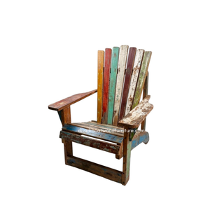 Chaise en bois de bateau récupéré couleur naturelle avec dossier et accoudoirs pour jardin, terrasse, extérieur et intérieur – Meuble démontable - Product Image 1