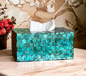 ที่ใส่ผ้าเช็ดปากและกล่องกระดาษทิชชูทำจากเรซินรูปทรงสี่เหลี่ยมผืนผ้าลายดอกไม้และไข่มุกสุดหรู - Product Image 3