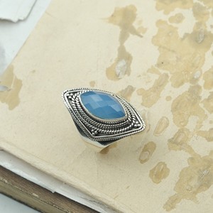 Blue Chalcedony Gemstone 925 Silver <b>Ring</b> Vintage Marquise <b>Statement</b> <b>Ring</b> Rose Gold Yellow Gold Plated Handmade Jewelry for her - Product Image 6