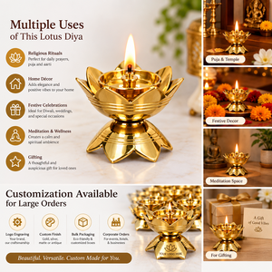 Handcrafted <b>Lotus</b> Flower Brass Diya Layered Petal Brass Oil <b>Lamp</b> Traditional <b>Lotus</b> Shaped Deepam for Home Temple Pooja Decor - Product Image 4