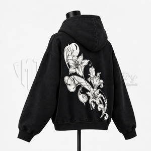 Unisex Oversized <b>Hoodie</b> Floral Graphic Print Streetwear Pullover Sweatshirt <b>Black</b> Fleece <b>Hoodie</b> For Men - Product Image 4