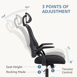 Silla ergonómica de oficina para ordenador con respaldo alto, giratoria, ajustable, con reposacabezas, reposabrazos abatibles y malla C - Product Image 4
