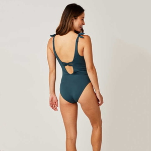 Maillot de bain une pièce côtelé sexy pour femme, imprimé par transfert thermique, sans bretelles, décolleté plongeant en V, taille haute, écologique, devant à carreaux - Product Image 6