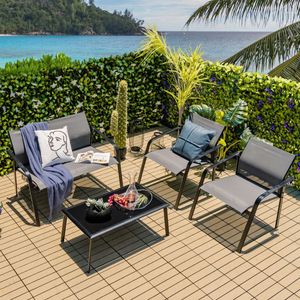 Set di 4 pezzi di mobili da giardino con bracciolo divanetti e tavolo di vetro per ponte - Product Image 2