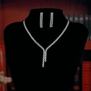 Ensemble de bijoux en argent plaqué or 18 carats et platine avec zircon - Tendance pour les soirées, le bureau et les fêtes - Product Image 1