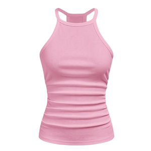 Débardeur côtelé dos nageur pour femme, sans manches, coupe ajustée, en maille extensible, décontracté, été, doux, respirant, séchage rapide, couleur unie - Product Image 3