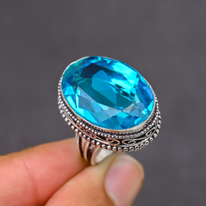 Anillo de Plata 925 con Topacio Azul, Gema de Lujo para Fiesta - Product Image 4
