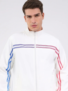 Conjunto Deportivo para Hombre, Color Blanco, Manga Larga, Cierre de Cremallera, Cuello Alto, Diseño a Rayas, Estilo Deportivo, Transpirable, Algodón, Ropa Casual de Invierno - Product Image 5