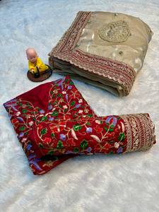 Sari Tradicional Étnico Indio de Seda Georgette con Bordado para Bodas, Fiestas y Eventos Festivos para Mujeres - Product Image 5