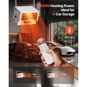Riscaldatore Elettrico da Garage da 5000 Watt, Montaggio a Soffitto, Telecomando, Protezione dal Surriscaldamento, Elemento Riscaldante in Mica, Spina USA 1200W - Product Image 2