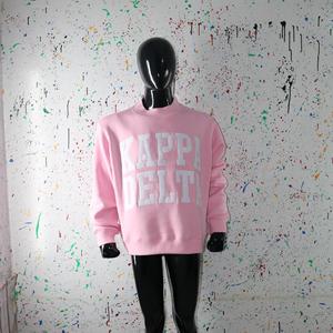 DELTA baby pink <b>mock</b> <b>Neck</b> Winter Hoodie 100% Cotton Applique Embroidery Vintage Style Breathable Quick Dry Finer Threads - Product Image 2