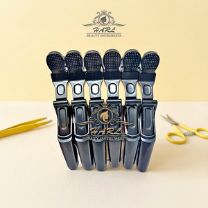 Pince à cheveux en acier inoxydable avec logo personnalisé, type bec de canard, pour extensions de cheveux, pour femmes, outils de salon de coiffure, pinces crocodile noires, grande taille pour barbier - Product Image 3