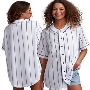 Women's Striped <b>Baseball</b> Jersey Shirt Short Sleeve Button Down Loose Fit Casual <b>Baseball</b> Top With Pockets Custom Team Uniform - Product Image 1