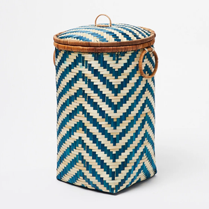 Panier décoratif en bambou avec couvercle, bacs de rangement empilables, panier à linge fait main, organisation du linge - Product Image 2