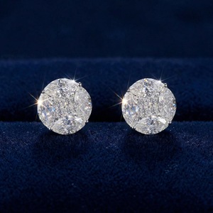Boucles d'oreilles en argent sterling avec diamants de laboratoire taille brillant rond, style cluster, pour femme, VK-50 IKYRAA JEWELS, luxe, certifiées IGI - Product Image 2