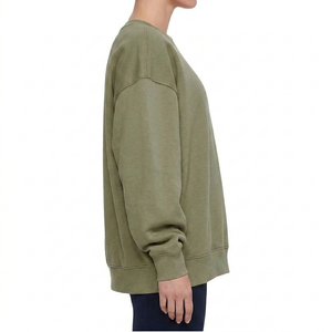เสื้อสเวตเชิ้ตผู้หญิงทรงโอเวอร์ไซส์ สีพื้น คอกลม แขนยาว ทรงหลวม ไหล่ตก ผ้าถักผสมโพลีเอสเตอร์/คอตตอน สำหรับฤดูหนาว แห้งเร็ว - Product Image 3