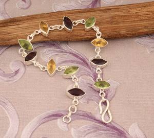 Pulsera de Piedras Preciosas de Cuarzo Multicolor, Joyería Hecha a Mano en Plata de Ley 925, Pulsera de Cristal Natural, Regalo de Moda para Mujer - Product Image 1