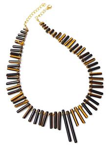 Collar de cuentas de ojo de tigre en forma de barra al por mayor para hombres y mujeres, collar de cuentas de piedra de ojo de tigre amarillo para joyería de moda. - Product Image 5