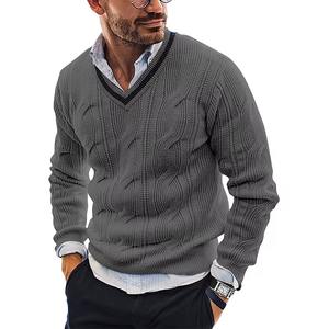 Suéter de Punto con Cuello en V para Hombre, Otoño Invierno, Manga Larga, Corte Ajustado, Moderno, para Ocio, Vacaciones, Trabajo, Transpirable, ODM - Product Image 3