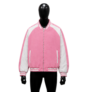 Premium Men's Wool Varsity <b>Jacket</b> Pink and <b>White</b> with Striped Cuffs Luxury Full Zip Design Classic Unisex <b>White</b> Boxy Fit Stylish - Product Image 1