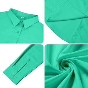 Blusas de vestir formales de manga larga, súper suaves, sin arrugas, con botones, de color liso, para mujer. - Product Image 3