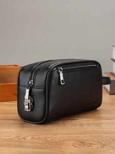 Trousse de toilette en cuir véritable, taille moyenne, fermeture éclair, multifonction, pour voyage - Product Image 1