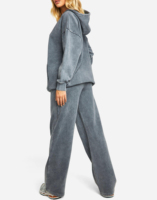Ensemble de survêtement décontracté 2 pièces pour femme, coupe oversize, couleur unie, effet délavé, style vintage, 100 % coton – Nouvelle collection tendance