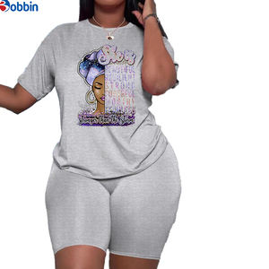 Ensemble 2 pièces personnalisé pour femme, nouvelle mode été, t-shirt à manches longues et short, survêtement imprimé, tenue décontractée - Product Image 3