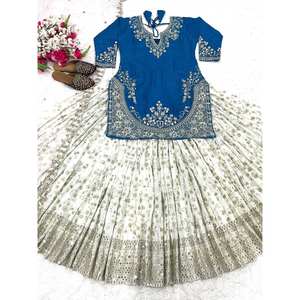 Robe de soirée Lehenga de style fantaisie NF Designer bleue pour les clubs, taille L, 950g - Product Image 2