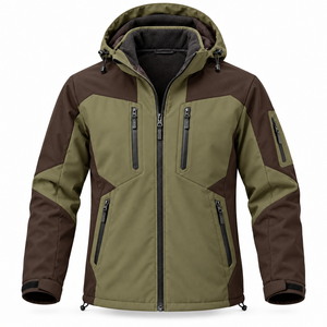 Wholesale Custom Logo Mens Winter Softshell Jacket Polar Fleece Lining Hooded <b>Hiking</b> Travel Color Block Casual Streetwear - Product Image 1