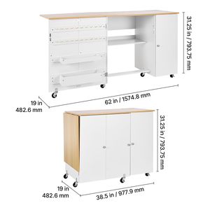 Tavolo per Macchina da Cucire Pieghevole Multifunzionale con Design Compatto, Piedini in Legno e Ruote, Utilizzabile come Stazione di Ricarica o Scrivania per Computer - Product Image 2