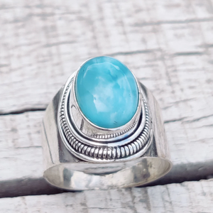 Larimar <b>Ring</b> 925 Sterling Silver Oval Cut Gemstone <b>Statement</b> Wedding Engagement Anniversary Gift <b>Ring</b> Jewelry Bezel Seting - Product Image 1