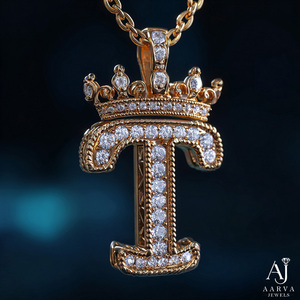 Pendentif Couronne Lettre Moissanite Hip Hop Unisexe, Collier Plaqué en Alliage de Cuivre et Laiton Incrusté de Zircon, Bijou Cadeau - Product Image 4