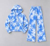 Ensemble de survêtement bleu et blanc tie-dye avec sweat à capuche zippé et pantalon de jogging, tenue décontractée de sport et de détente, service OEM