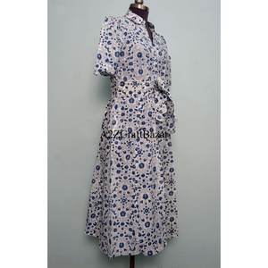 Vestido indio hecho a mano para mujer, de algodón ecológico, lavable, largo hasta el tobillo, estilo vintage, manga corta, estampado floral a mano. - Product Image 5