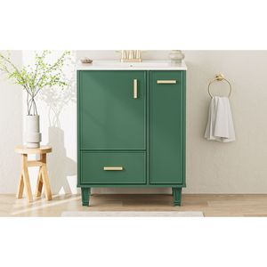 Mobile bagno in legno massello da 24 pollici con telaio in MDF, lavabo, ripiano portaoggetti, cassetto profondo e mobiletto a 2 livelli con cestello estraibile - Product Image 2