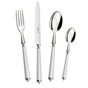 Ensemble de couverts de luxe de style français - 4 pièces avec poignées à motif géométrique, acier inoxydable poli miroir - Product Image 4