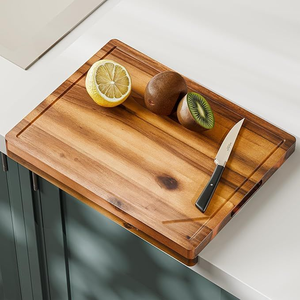 Planche à découper rectangulaire en bois d'acacia, grande planche à hacher, plateau de service de cuisine, rainure pour les jus, durable, non toxique - Product Image 3