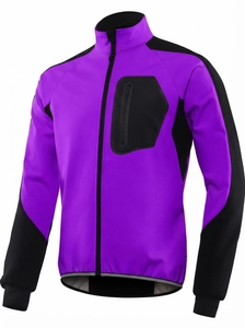 Men's Windproof Bomber <b>Jacket</b> Solid Color Stand Collar Zipper Closure Sporty Style Regular Fit Polyester Material Autumn Wear - Product Image 5