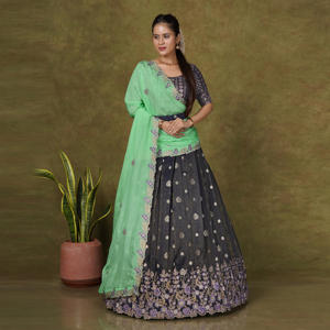 Banarasi Silk Lehenga Choli with Rich Zari Weaving Embroidered Border Festive <b>Bridal</b> Party Wear Ethnic <b>Skirt</b> Set - Product Image 3
