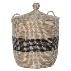 Large Black Ombre Large Medium Large Seagrass <b>Storage</b> <b>Basket</b> with <b>lid</b> rope handles for home <b>storage</b> & organization - Product Image 1
