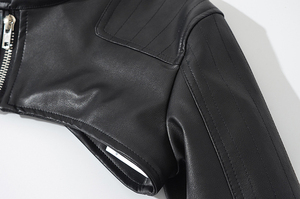 Chaqueta de Motociclista de Cuero Genuino para Mujer, Cuello Alto, Manga Larga, Cierre de Cremallera, Estilo Otoñal - Product Image 4