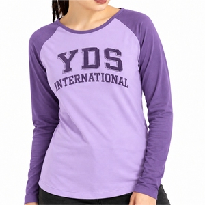 Camiseta de Manga Larga Raglán para Mujer, Color Personalizado, Cuello Redondo, Estilo Premium, Ropa Urbana, Diseño Ligero - Product Image 1