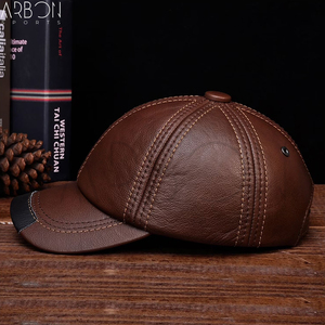 Casquettes en cuir marron vintage de haute qualité pour hommes, style classique à 6 panneaux, vente en gros, service OEM/ODM sur mesure, collection 2026 - Product Image 3