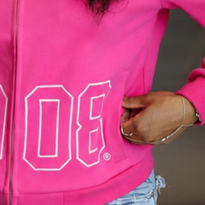For <b>Pink</b> Collared <b>Jacket</b> Women Premium Embroidered Zipper Front Casual Varsity Style Long Sleeve Quilted Fleece Fashion - Product Image 4