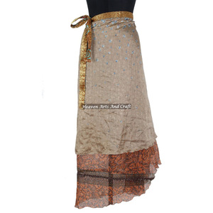 Faldas largas de seda sari mágicas de 2 capas estilo hippie vintage indio para la playa, faldas largas reversibles de seda sari mágica de 2 capas - Product Image 5