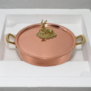 Pure Copper Cooking <b>Pot</b> with Lid Brass Bird Knob Double Handles Luxury Casserole Cookware Serving <b>Pot</b> Kitchenware Wholesale - Product Image 2