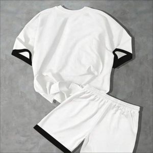 Ensemble deux pièces homme en polyester/coton épais, t-shirt et short, respirant, haute qualité, impression personnalisée du logo sur le devant, style streetwear, été - Product Image 4