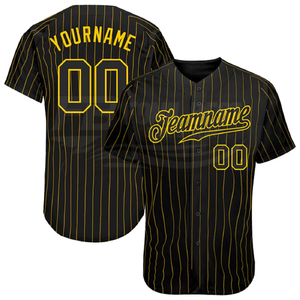 Maillot de baseball personnalisé pour homme, manches courtes, jaune avec bordure noire, nom et numéro de l'équipe, respirant, coupe classique, vêtements pour adultes - Product Image 6