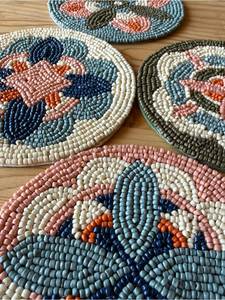 Pumpkin <b>Beaded</b> <b>Coaster</b> Set Handmade Fabric Mats Irregular Shape Traditional Design - Product Image 3